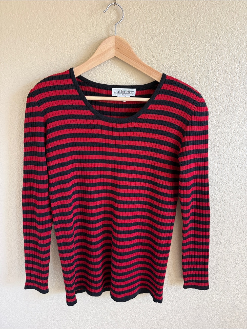 Outlander Red and Black Striped Ribbed Sweater